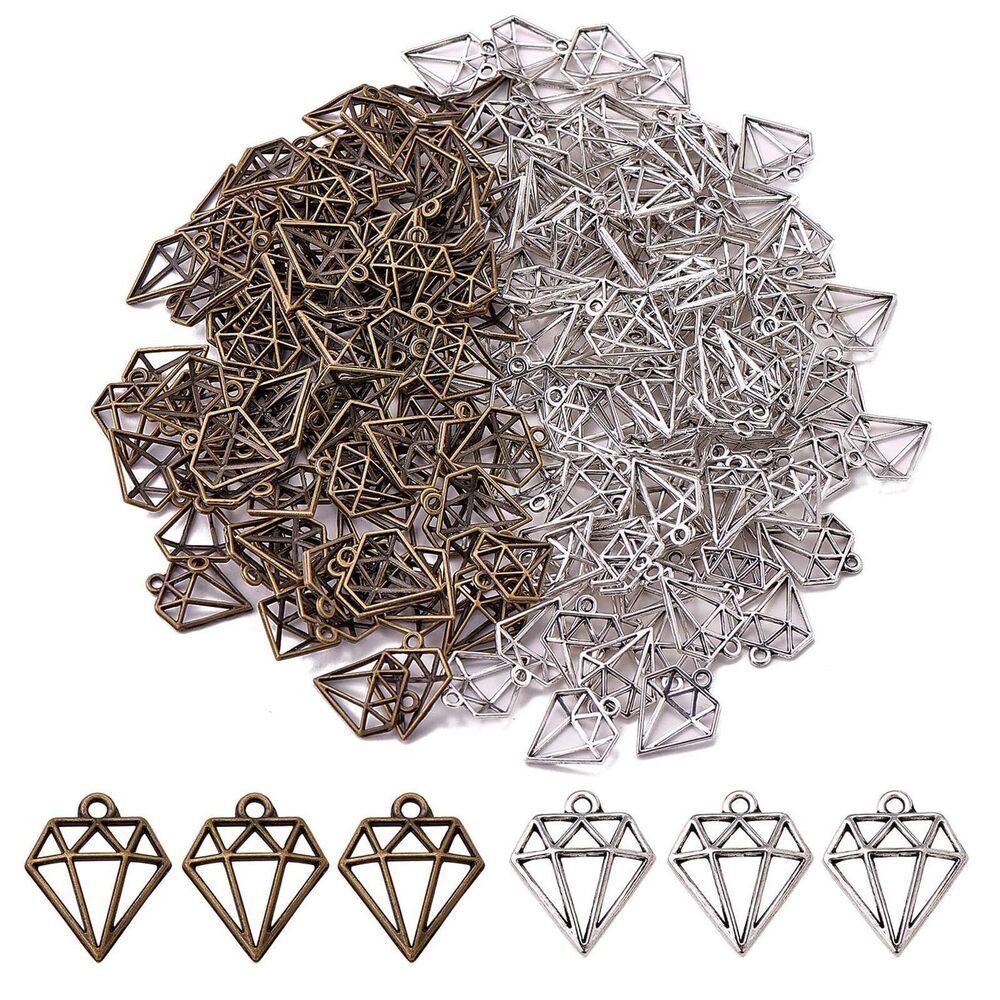 4822 200Pcs Diamond Shaped Charms Bulk Hollow Vintage Alloy Pendants Charms